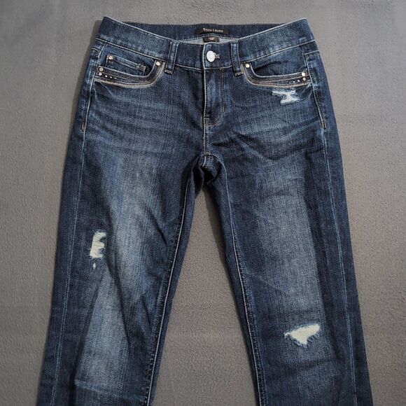 WHBM Women 0R Noir Dark Wash Low Rise Slim Ankle Distressed Jeans - Picture 3 of 13